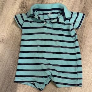 Carter's Teal and Navy Striped Baby Collared Romper